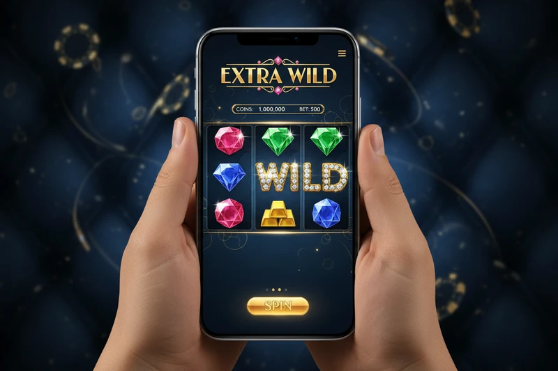Extra Wild Mobile App auf Smartphone mit Slot Gameplay